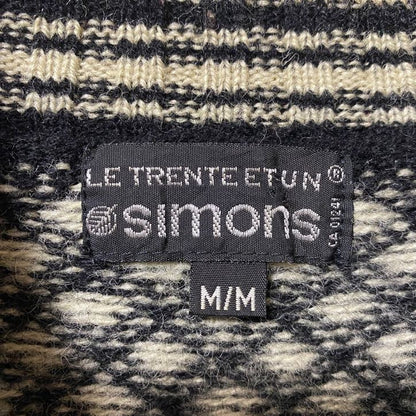 simons　ニットセーター　バーズアイ柄　ハイネック　リブライン　バイカラー　黒　ブラック　Mサイズ