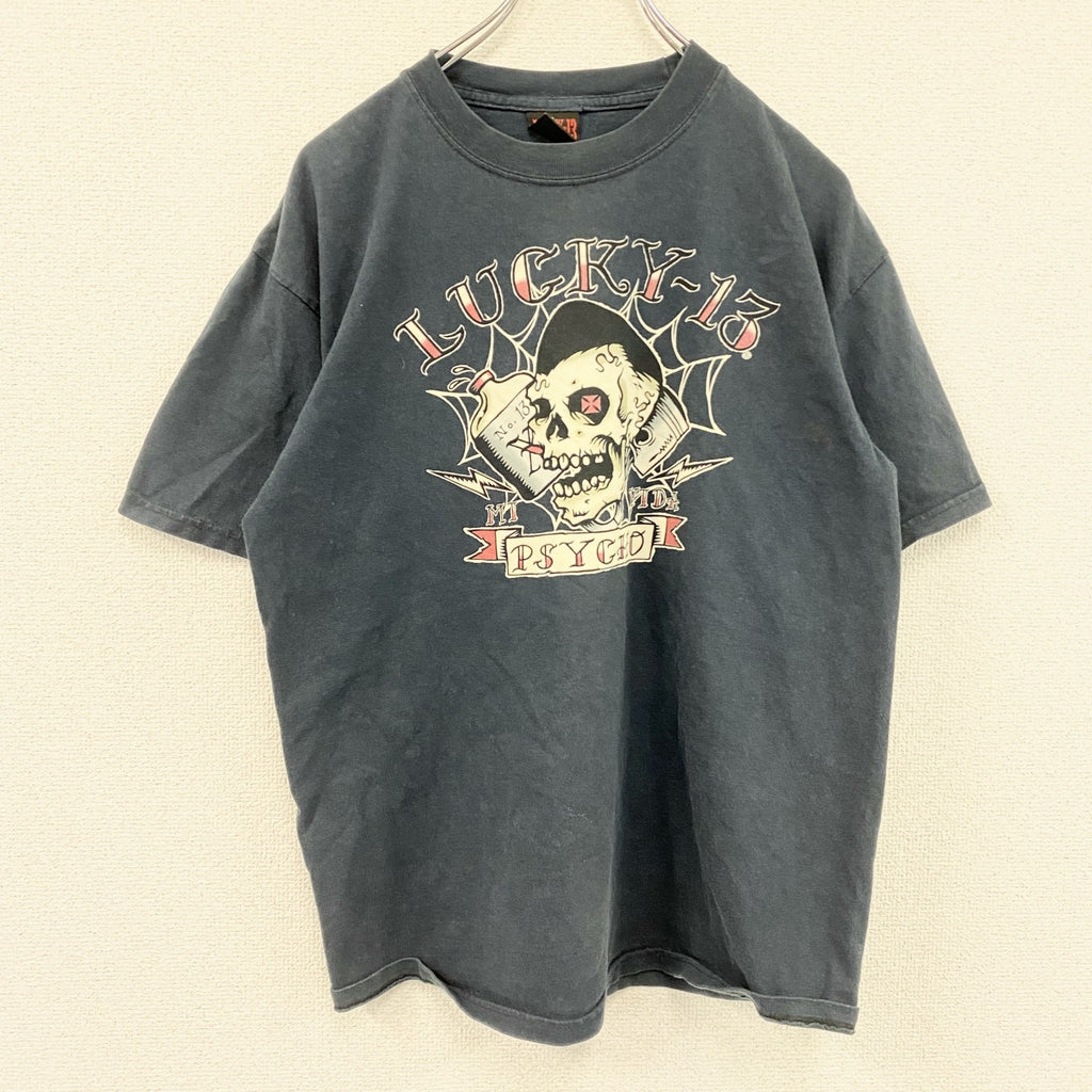 LUCKY13　ラッキーサーティーン　半袖プリントTシャツ　スカルT　黒　ブラック　Mサイズ