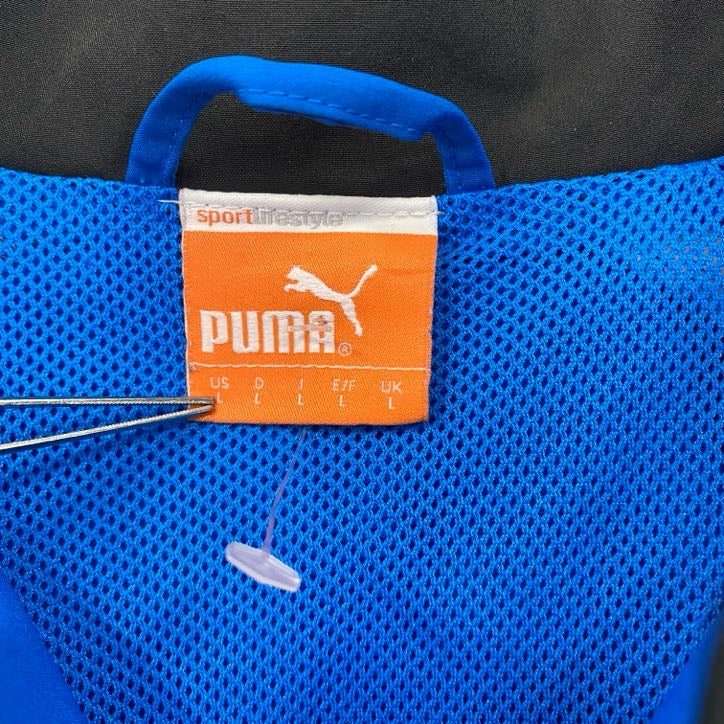 PUMA　プーマ　長袖フルジップナイロンジャケット　ウィンドブレーカー　ワンポイントロゴ　青　ブルー　Lサイズ