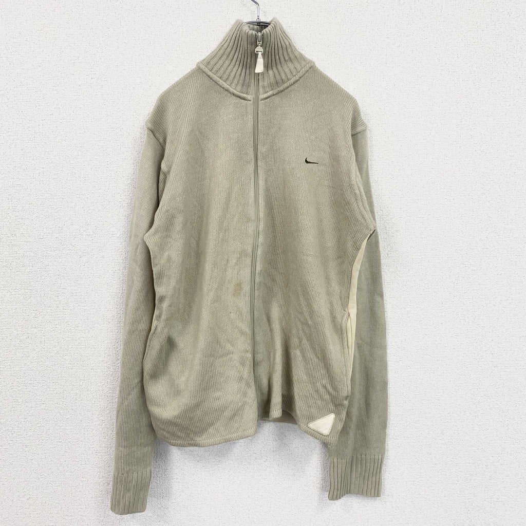 00s　NIKE　ナイキ　フルジップアクリルニットジャケット　ジャージ　切替デザインベージュ　Mサイズ