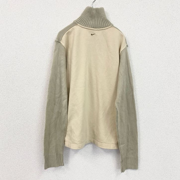 00s　NIKE　ナイキ　フルジップアクリルニットジャケット　ジャージ　切替デザインベージュ　Mサイズ