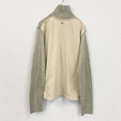 00s　NIKE　ナイキ　フルジップアクリルニットジャケット　ジャージ　切替デザインベージュ　Mサイズ