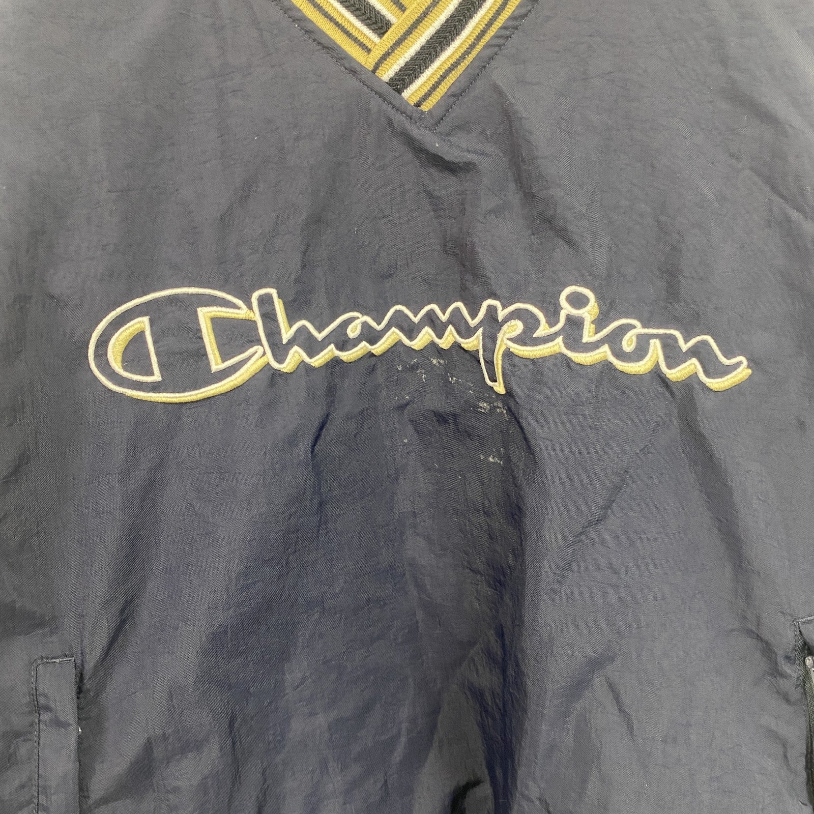 90s　champion　チャンピオン　プルオーバーナイロンジャケット　ヴィンテージ　紺　ネイビー　Mサイズ