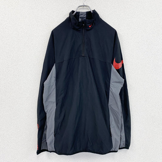 00s　NIKE　ナイキ　ハーフジップナイロンプルオーバージャケット　スウッシュ　黒　ブラック　XLサイズ　