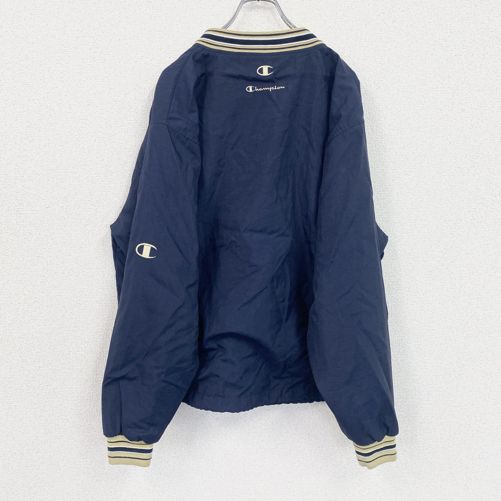 90s　champion　チャンピオン　プルオーバーナイロンジャケット　ヴィンテージ　紺　ネイビー　Mサイズ
