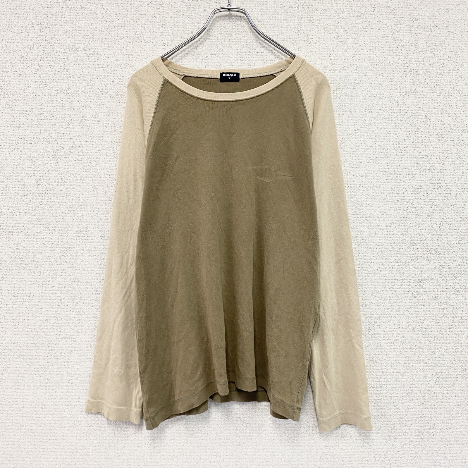 OLD UNIQLO　オールドユニクロ　長袖Tシャツ/ロンT　ラグラン　茶色　ブラウン　ベージュ　Lサイズ