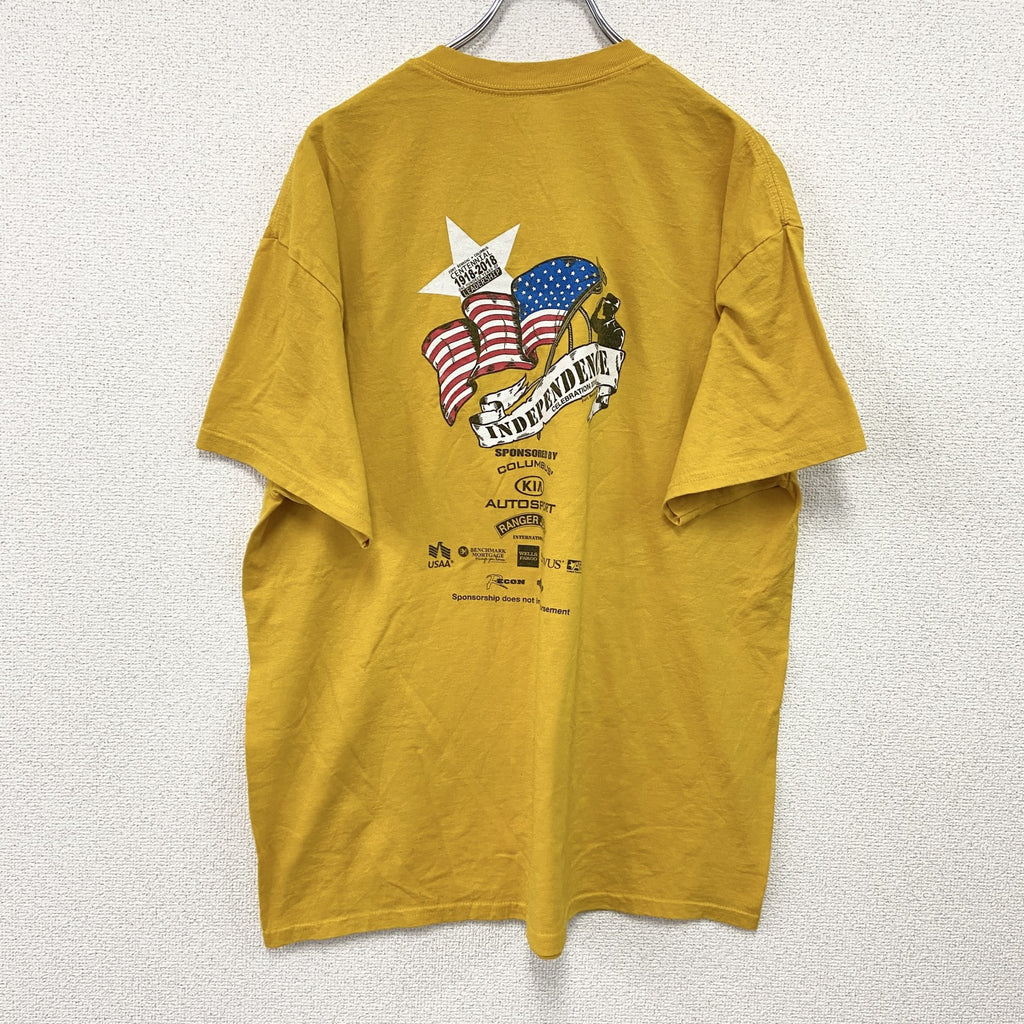 GILDAN　ギルダン　半袖プリントTシャツ　US ARMY　ミリタリー　星条旗　黄色　イエロー　XLサイズ