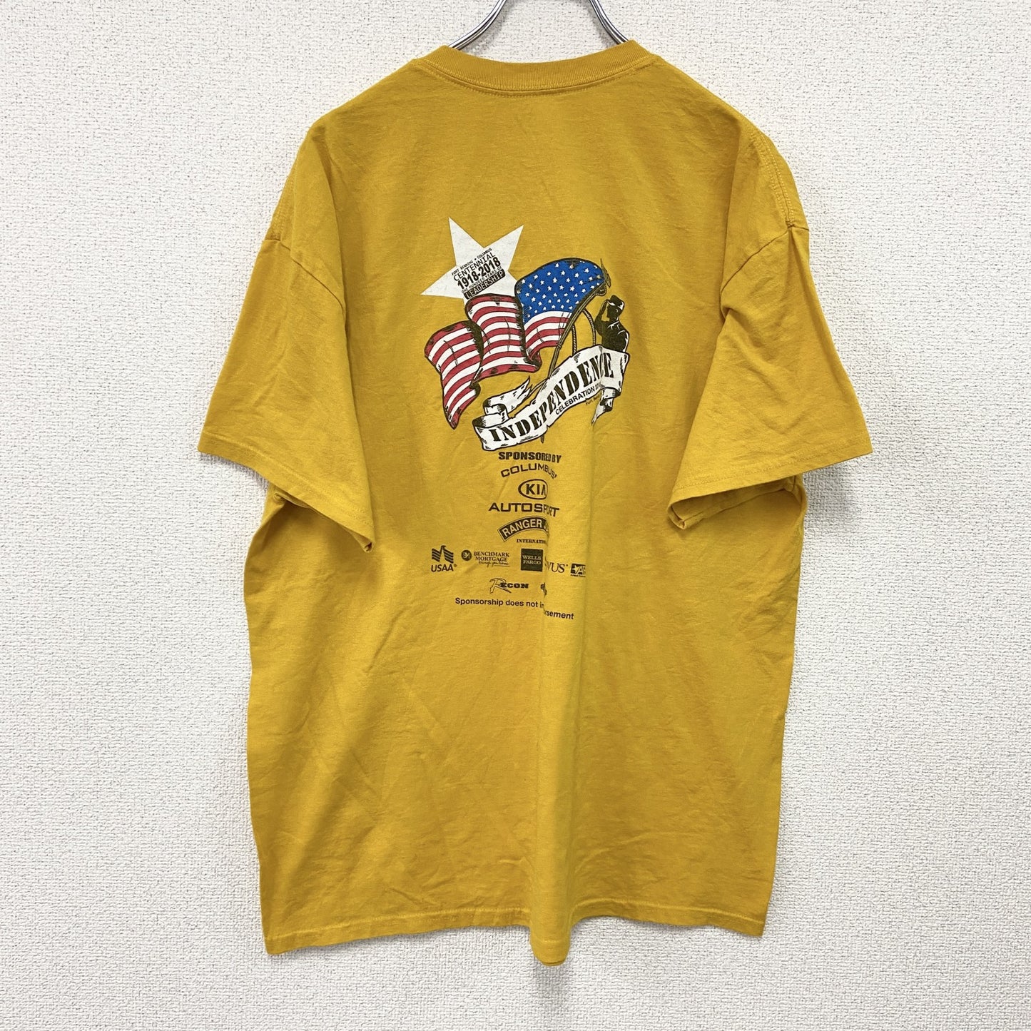 GILDAN　ギルダン　半袖プリントTシャツ　US ARMY　ミリタリー　星条旗　黄色　イエロー　XLサイズ