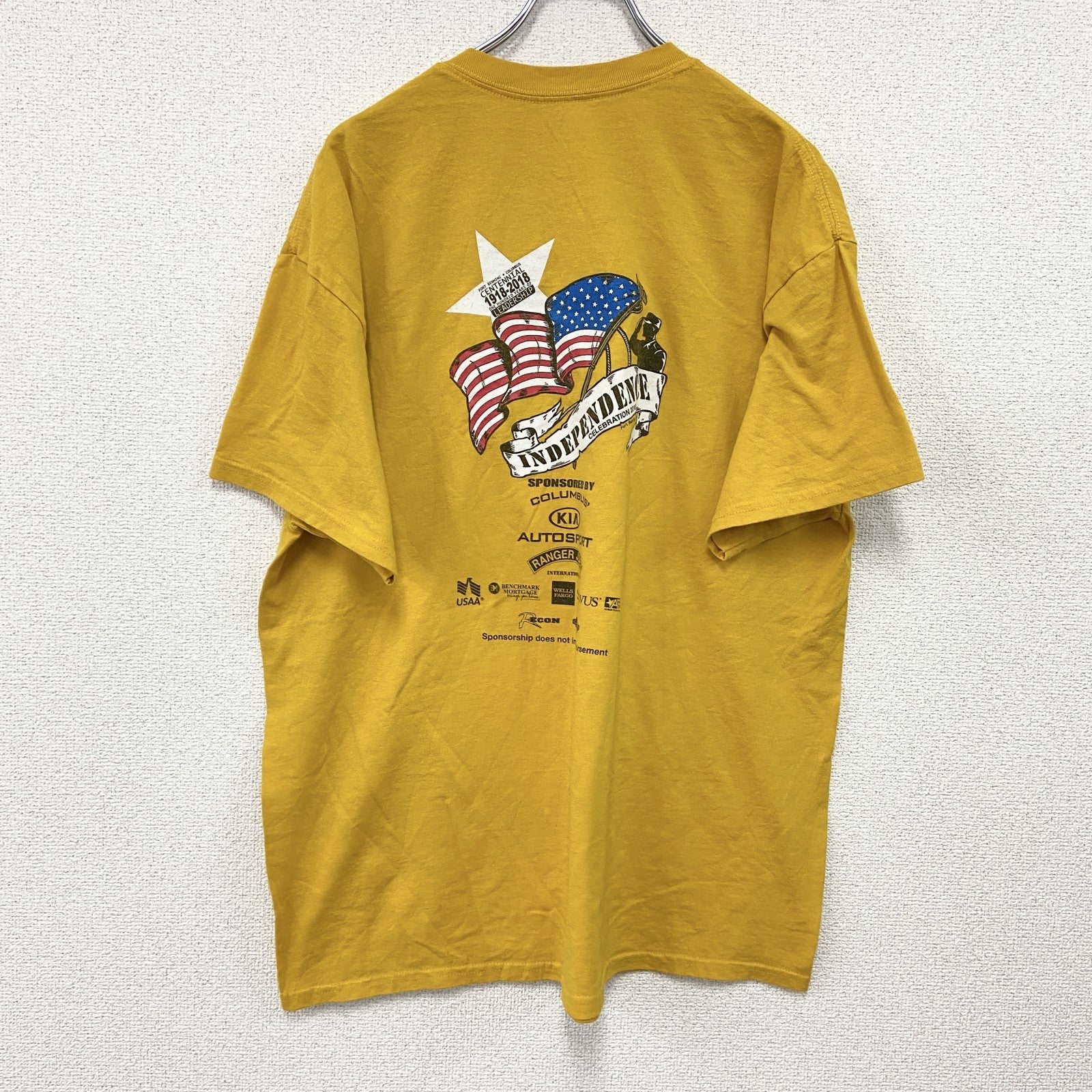 GILDAN　ギルダン　半袖プリントTシャツ　US ARMY　ミリタリー　星条旗　黄色　イエロー　XLサイズ