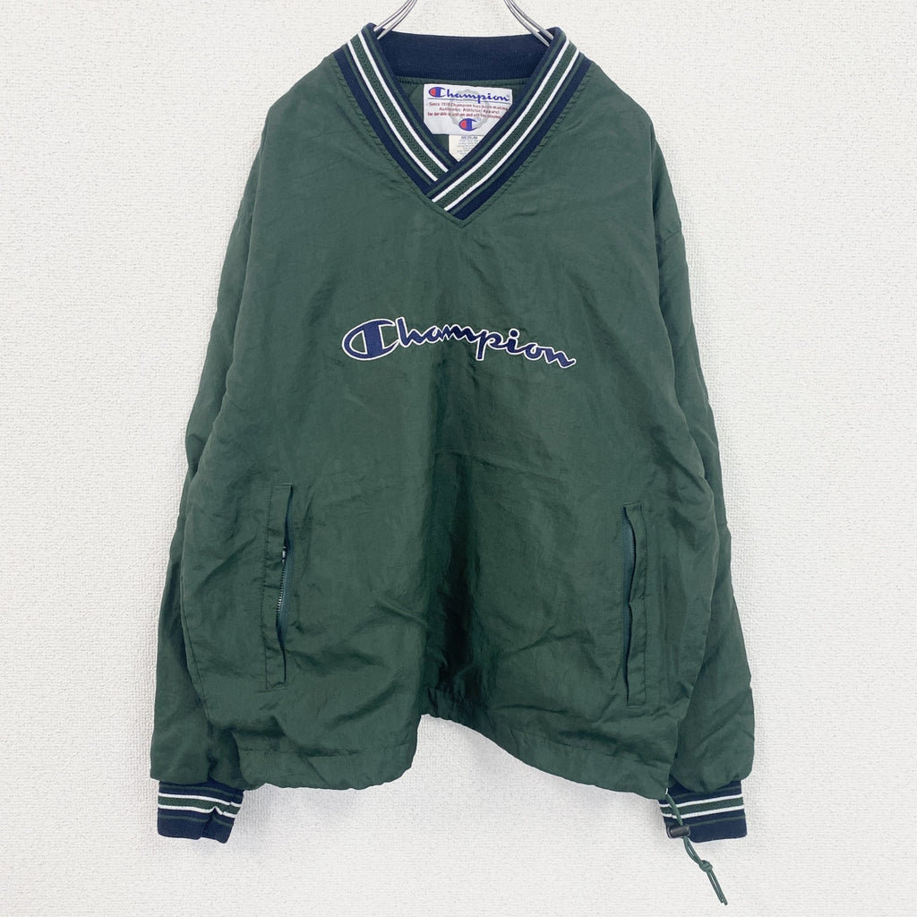 90s　champion　チャンピオン　プルオーバーナイロンジャケット　ヴィンテージ　緑　グリーン　Mサイズ