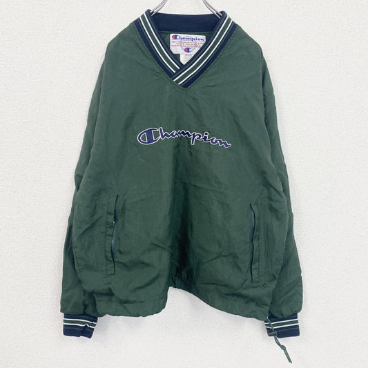 90s　champion　チャンピオン　プルオーバーナイロンジャケット　ヴィンテージ　緑　グリーン　Mサイズ