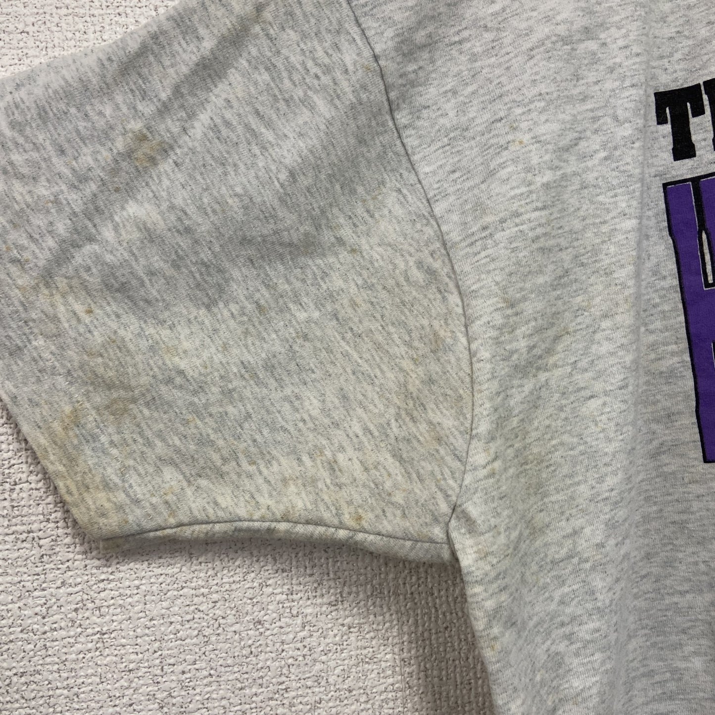 80s～　FRUIT OF THE LOOM　半袖プリントTシャツ　シングルステッチ　霜降りグレー　Lサイズ