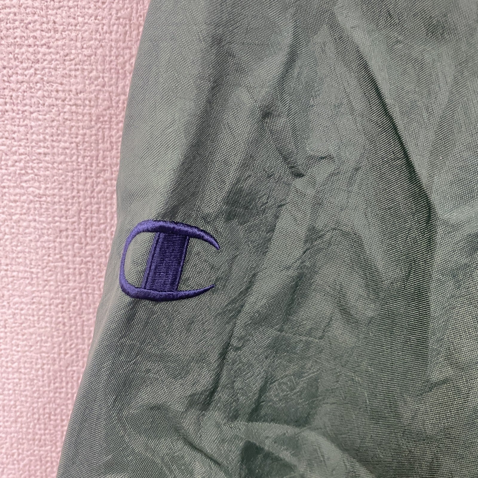 90s　champion　チャンピオン　プルオーバーナイロンジャケット　ヴィンテージ　緑　グリーン　Mサイズ