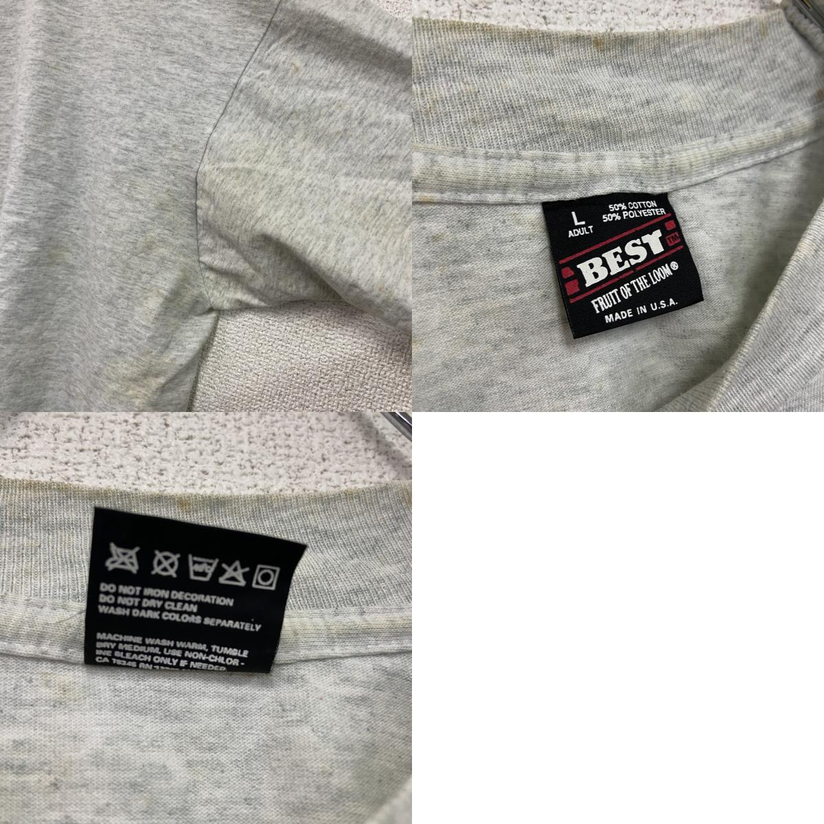 80s～　FRUIT OF THE LOOM　半袖プリントTシャツ　シングルステッチ　霜降りグレー　Lサイズ