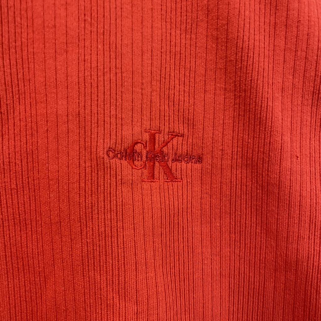 ～00s　Calvin Klein　カルバンクライン　VネックTシャツ　ヴィンテージ　刺繡ロゴ　レッド　Sサイズ