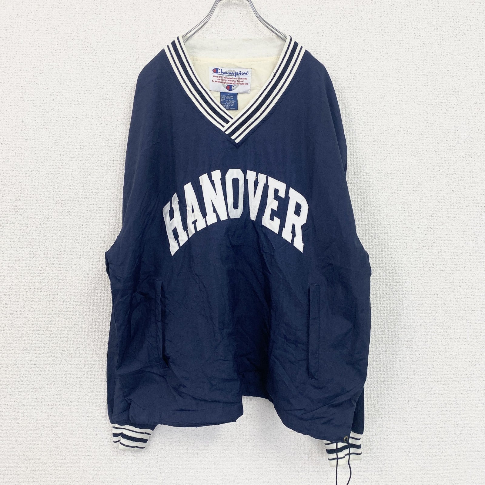 90s　champion　チャンピオン　プルオーバーナイロンジャケット　ヴィンテージ　紺　ネイビー　Lサイズ