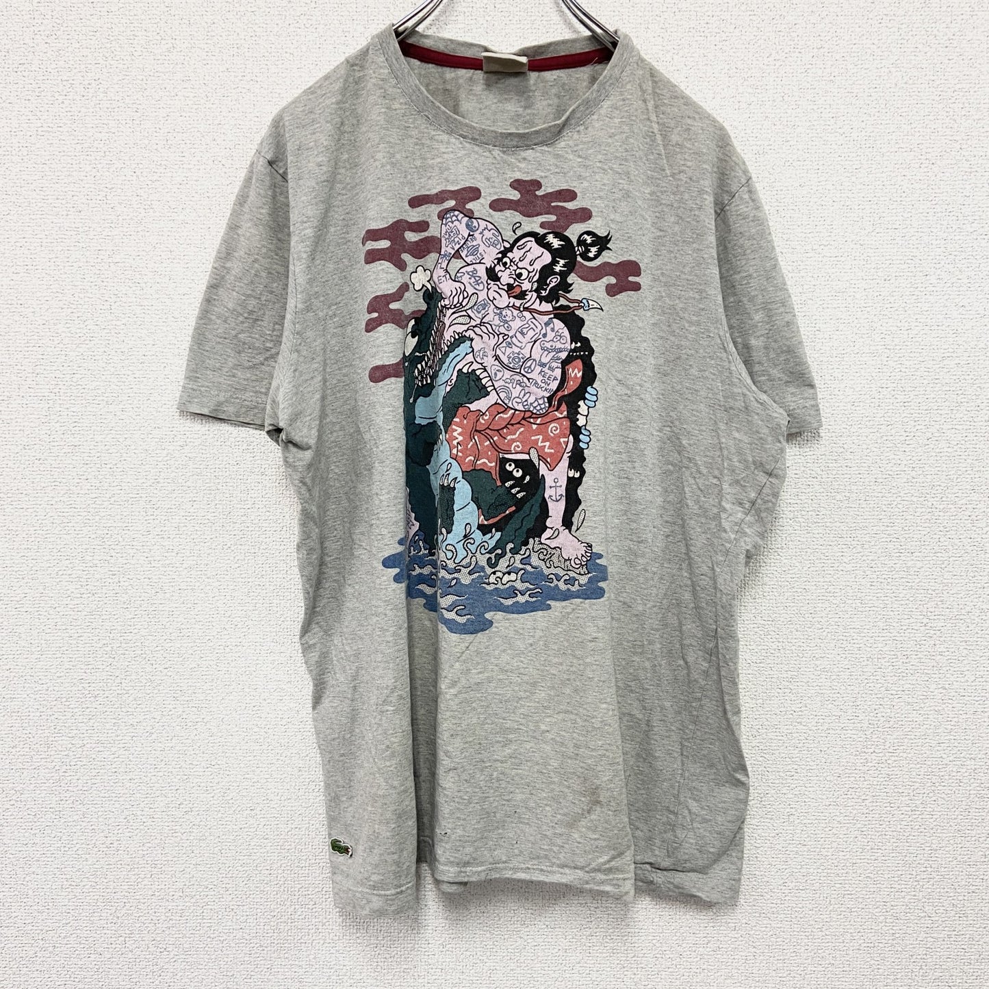 LACOSTE　ラコステ　半袖プリントTシャツ　浮世絵　灰色　グレー　6サイズ