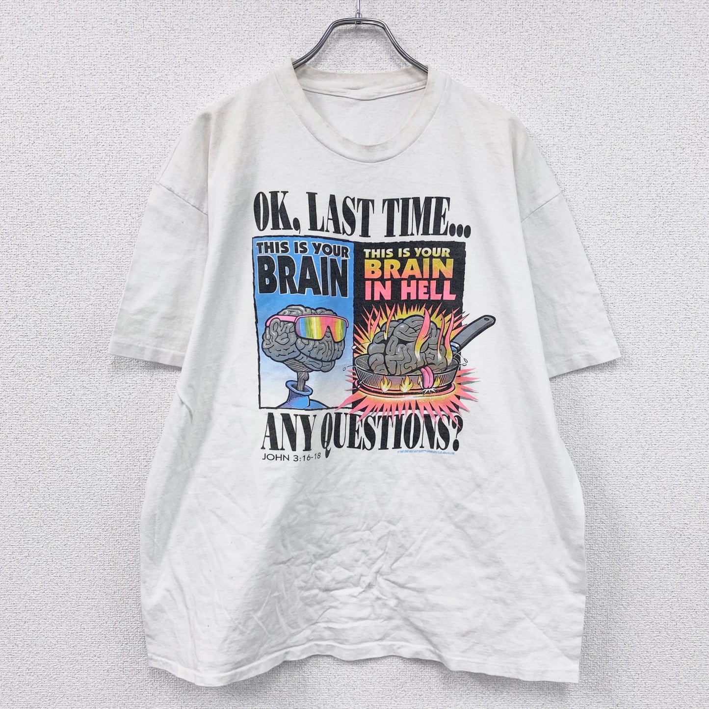 90s　半袖プリントTシャツ　BRAIN　脳　シングルステッチ　ヴィンテージ　白　ホワイト