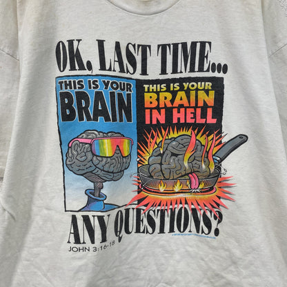 90s　半袖プリントTシャツ　BRAIN　脳　シングルステッチ　ヴィンテージ　白　ホワイト