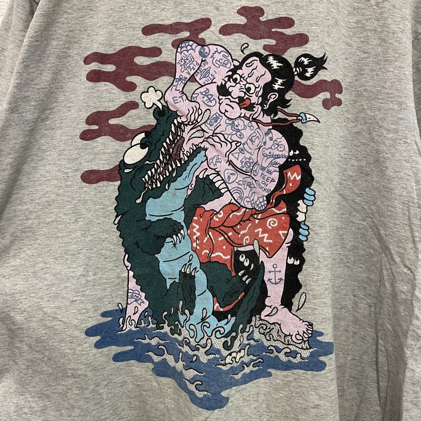 LACOSTE　ラコステ　半袖プリントTシャツ　浮世絵　灰色　グレー　6サイズ