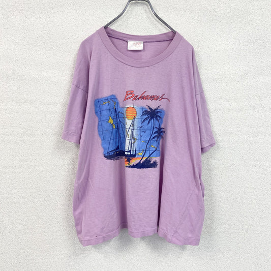 ～90s　半袖プリントTシャツ　ヴィンテージ　シングルステッチ　紫　パープル　50サイズ
