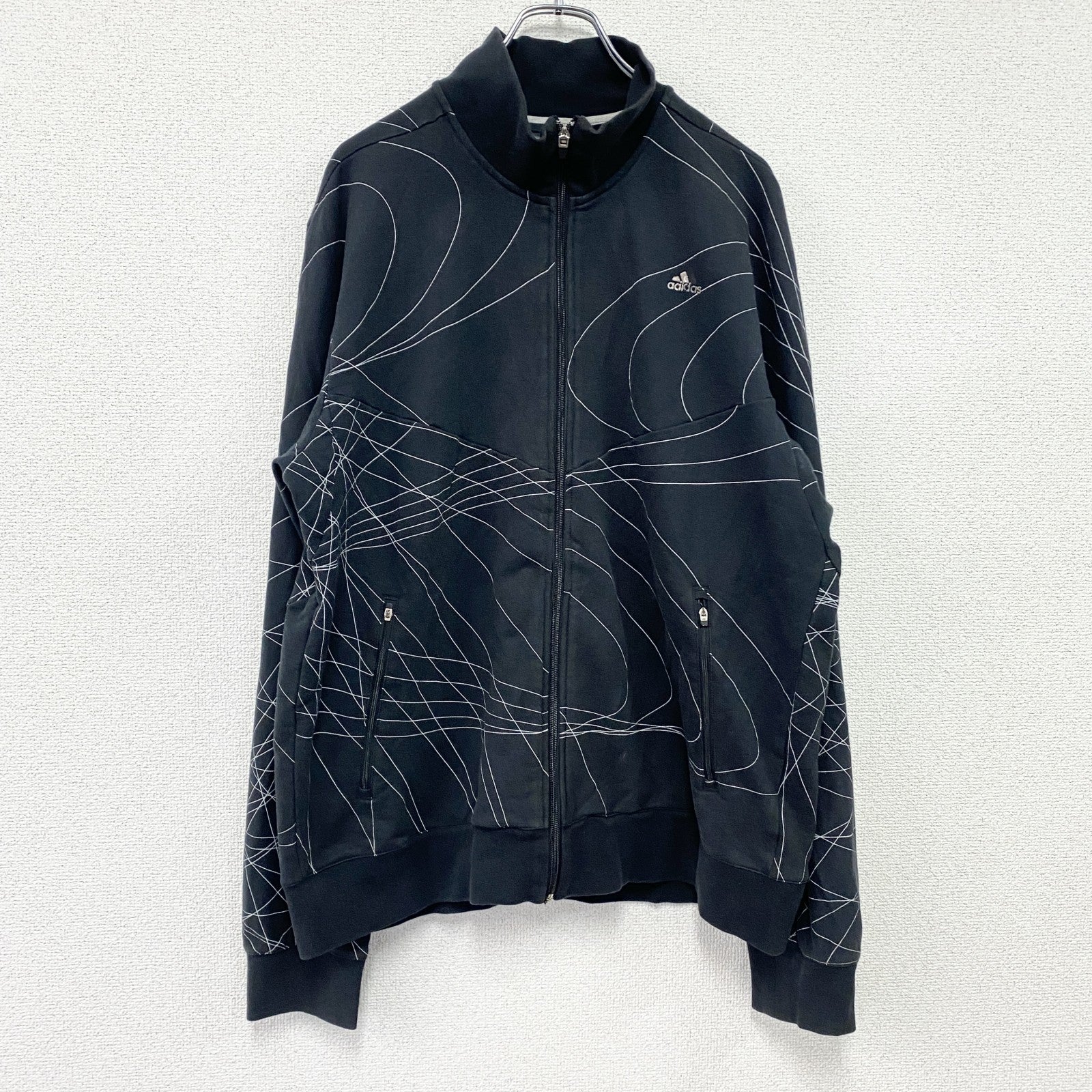 00s　adidas　アディダス　スウェットトラックジャケット/ジャージ　パフォーマンスロゴ　ヴィンテージ　黒　ブラック　XLサイズ