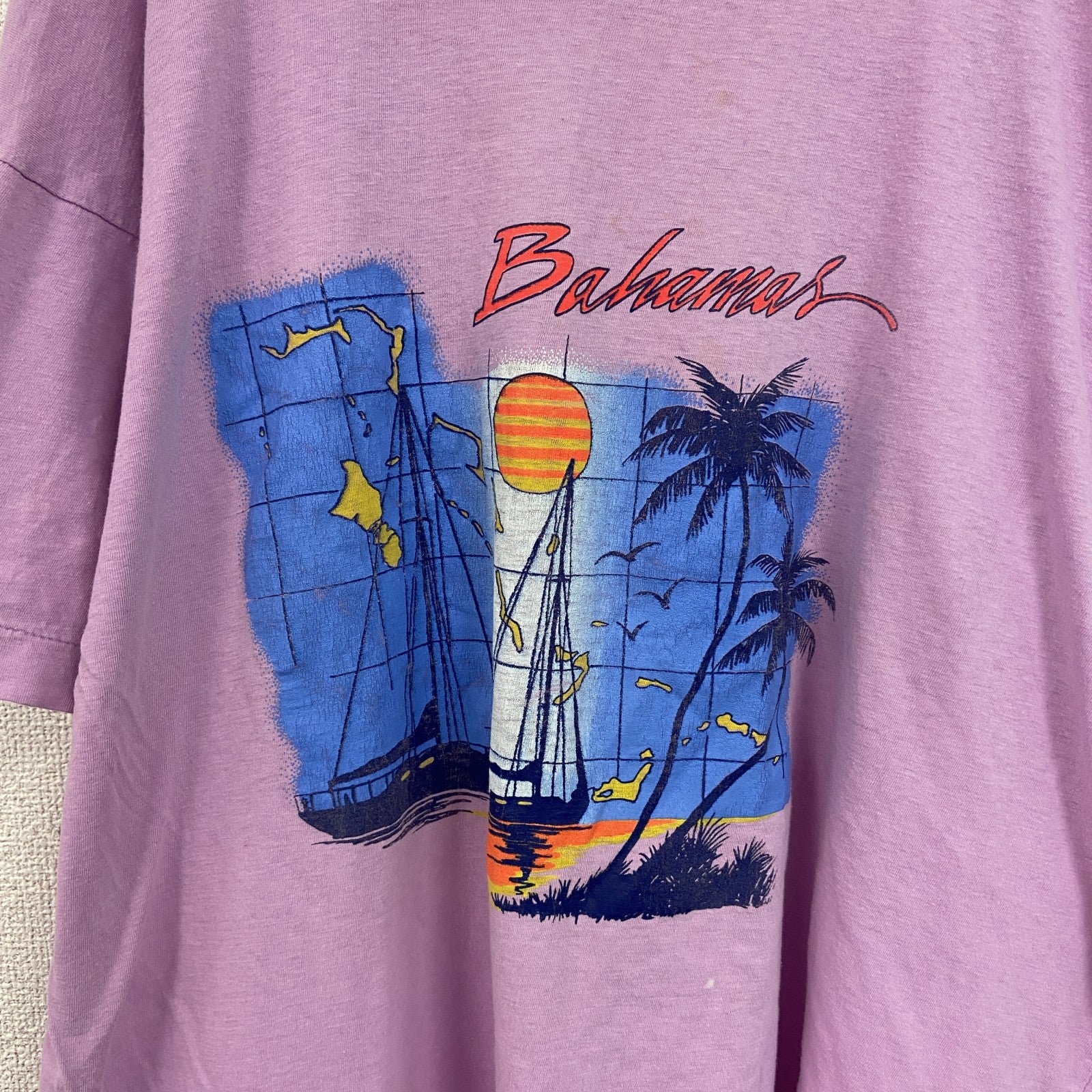 ～90s　半袖プリントTシャツ　ヴィンテージ　シングルステッチ　紫　パープル　50サイズ