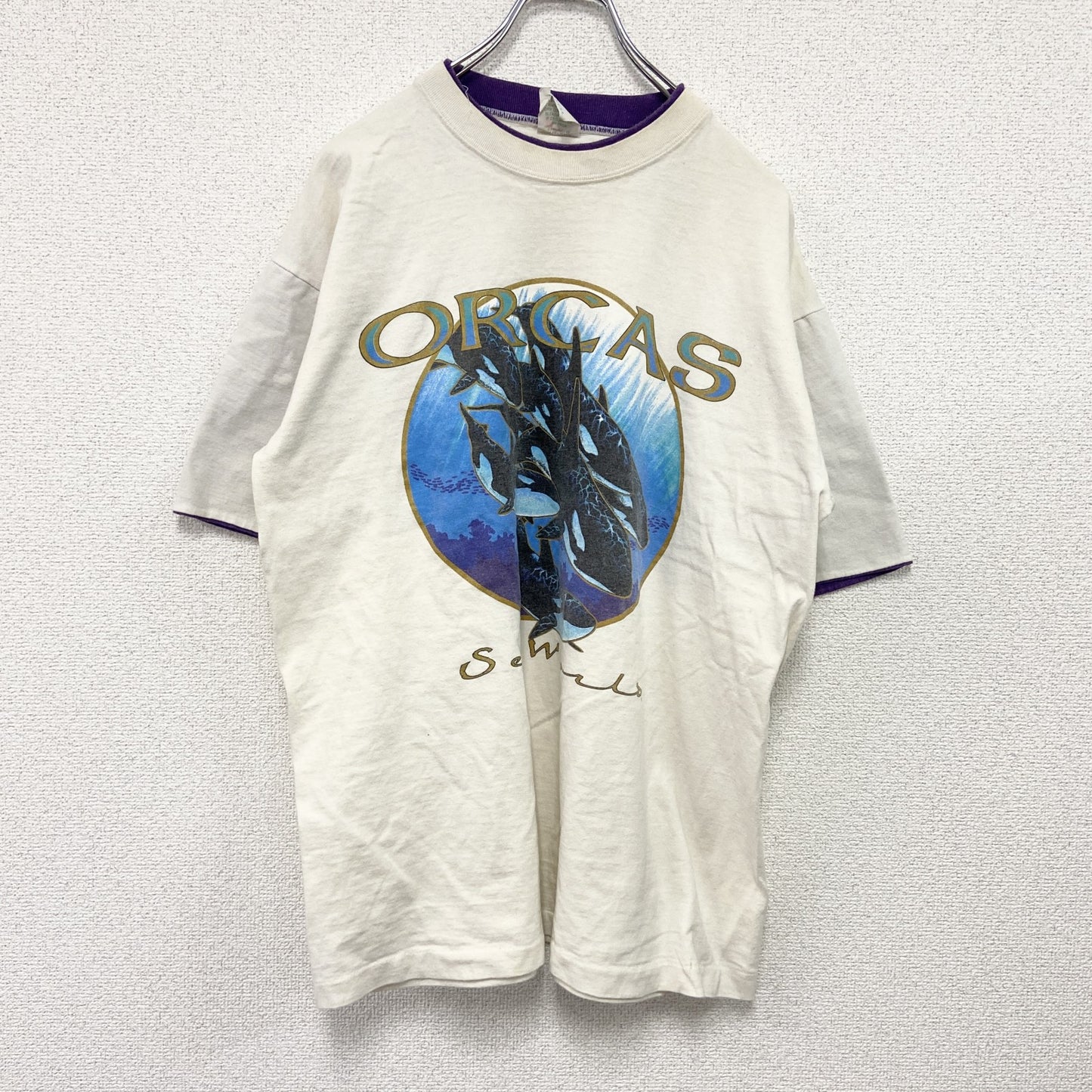 90s～　SEASONS　半袖プリントTシャツ　ORCAS　ヴィンテージ　白　ホワイト　Lサイズ