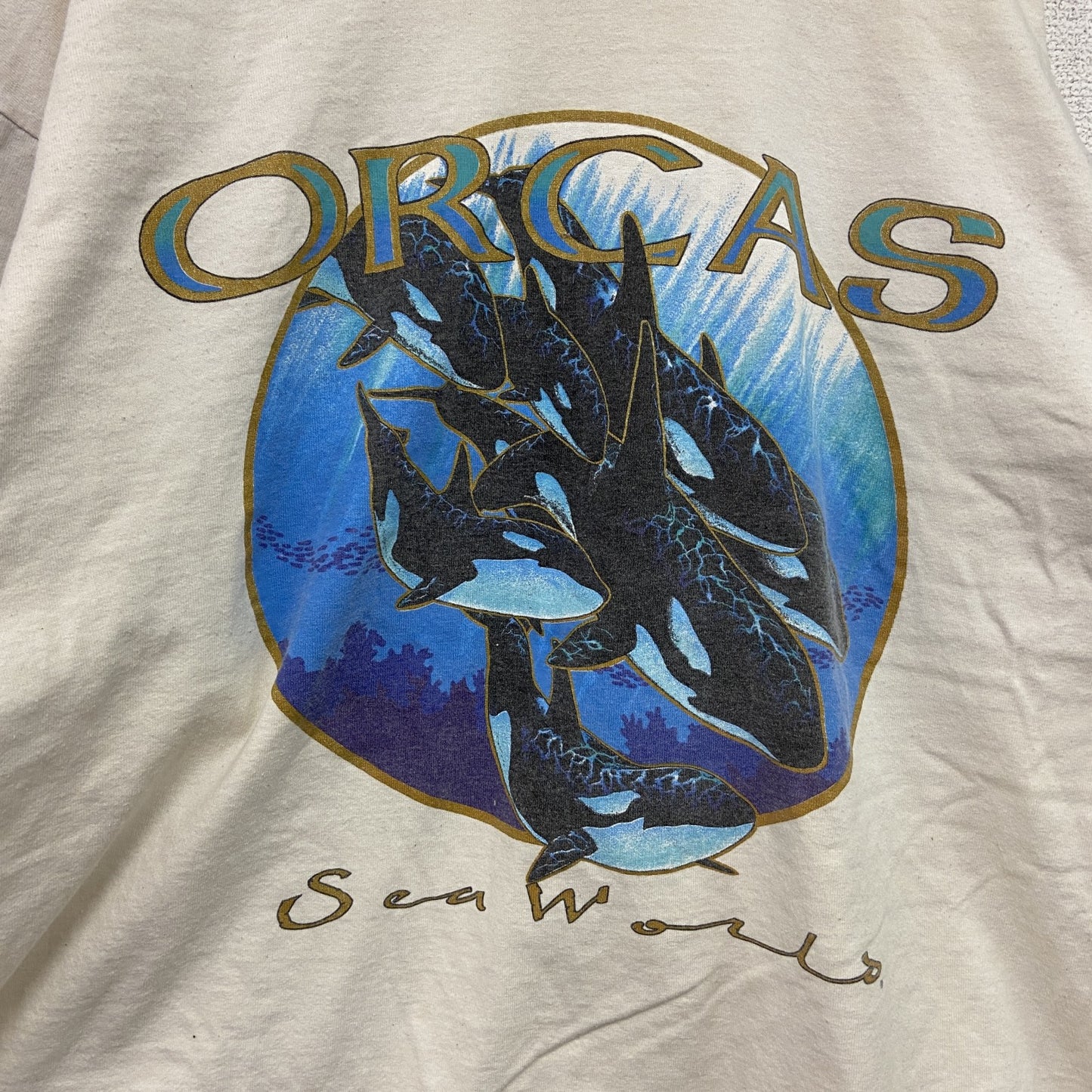 90s～　SEASONS　半袖プリントTシャツ　ORCAS　ヴィンテージ　白　ホワイト　Lサイズ