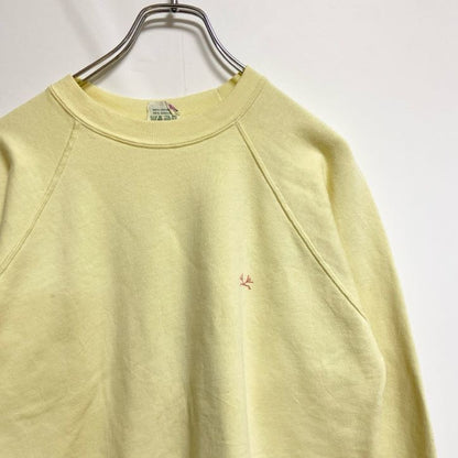 古着 used　90s　長袖ワンポイント刺繍スウェット　トレーナー　黄色　クルーネック　ラグランスリーブ　ヴィンテージ　Sサイズ