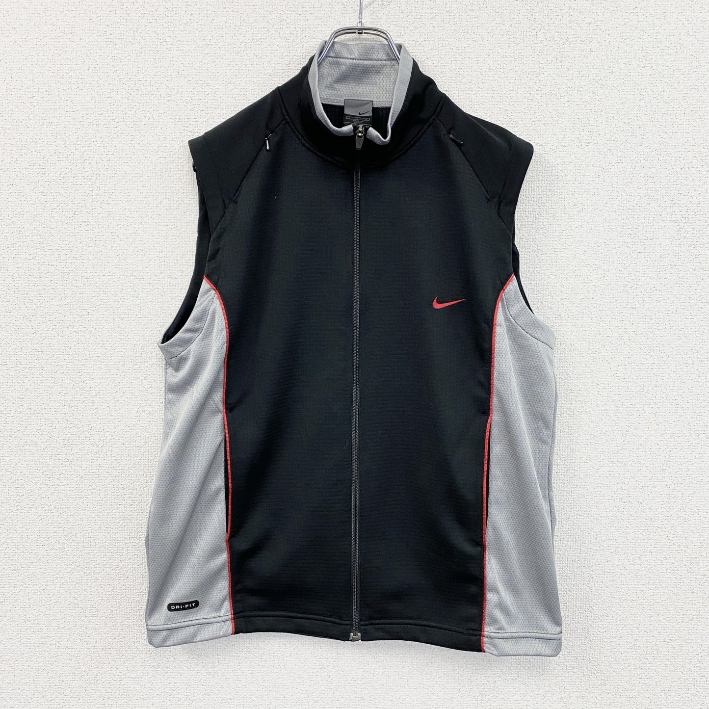 00s　NIKE　ナイキ　DRI-FIT　フルジップベスト　スウッシュ　ヴィンテージ　黒　ブラック　Lサイズ