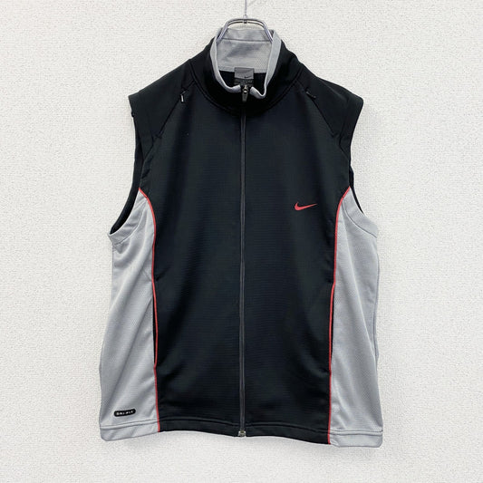 00s　NIKE　ナイキ　DRI-FIT　フルジップベスト　スウッシュ　ヴィンテージ　黒　ブラック　Lサイズ