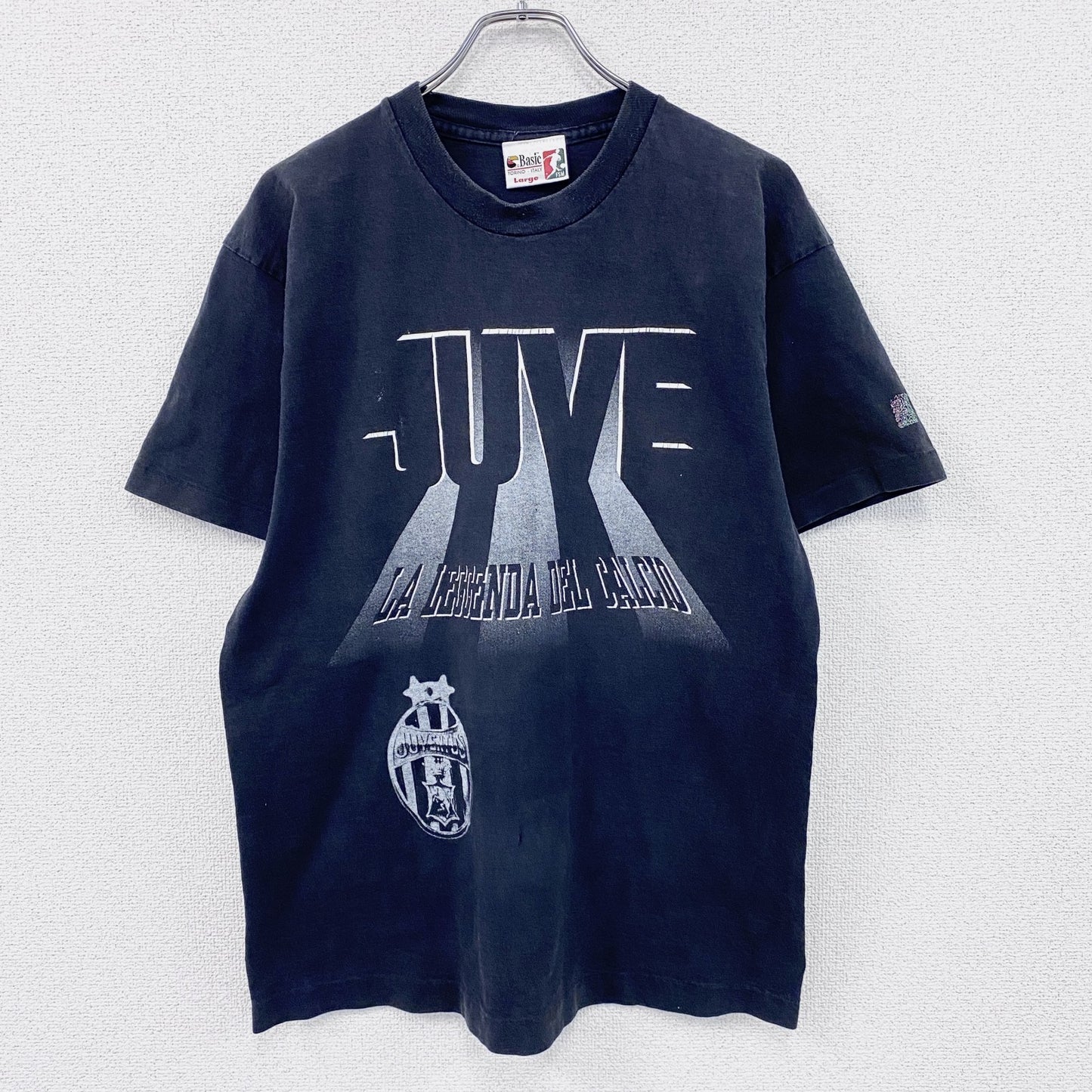 90s　Basic　Juventus　ユヴェントス　半袖Tシャツ　サッカー　シングルステッチ　黒　ブラック　Lサイズ