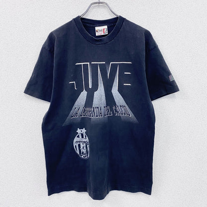 90s　Basic　Juventus　ユヴェントス　半袖Tシャツ　サッカー　シングルステッチ　黒　ブラック　Lサイズ