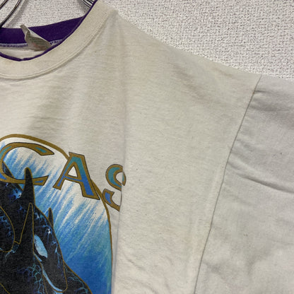 90s～　SEASONS　半袖プリントTシャツ　ORCAS　ヴィンテージ　白　ホワイト　Lサイズ