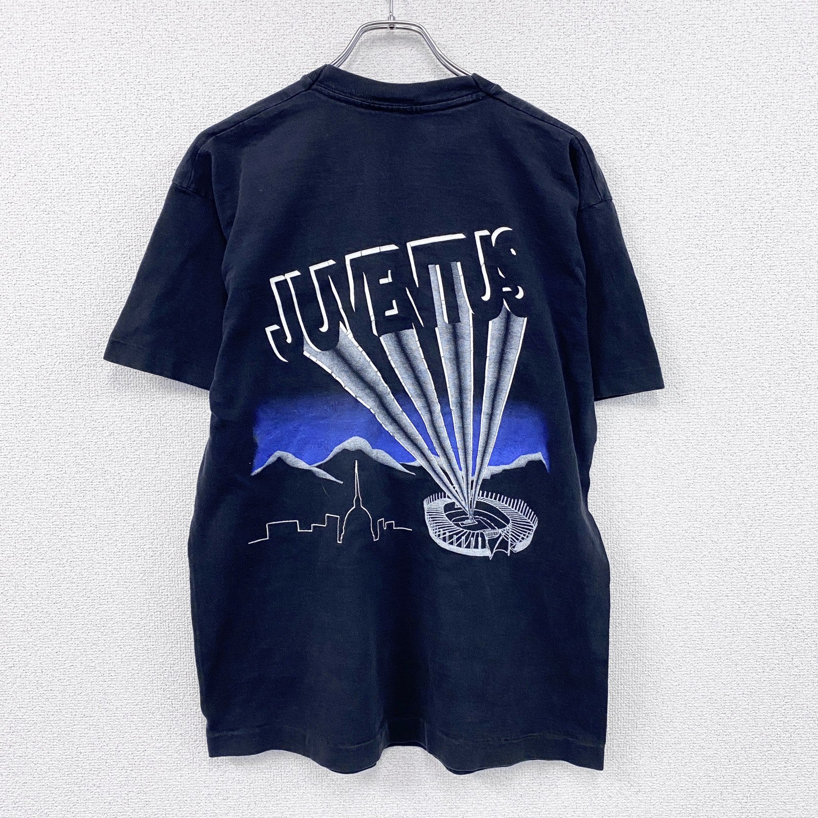 90s　Basic　Juventus　ユヴェントス　半袖Tシャツ　サッカー　シングルステッチ　黒　ブラック　Lサイズ