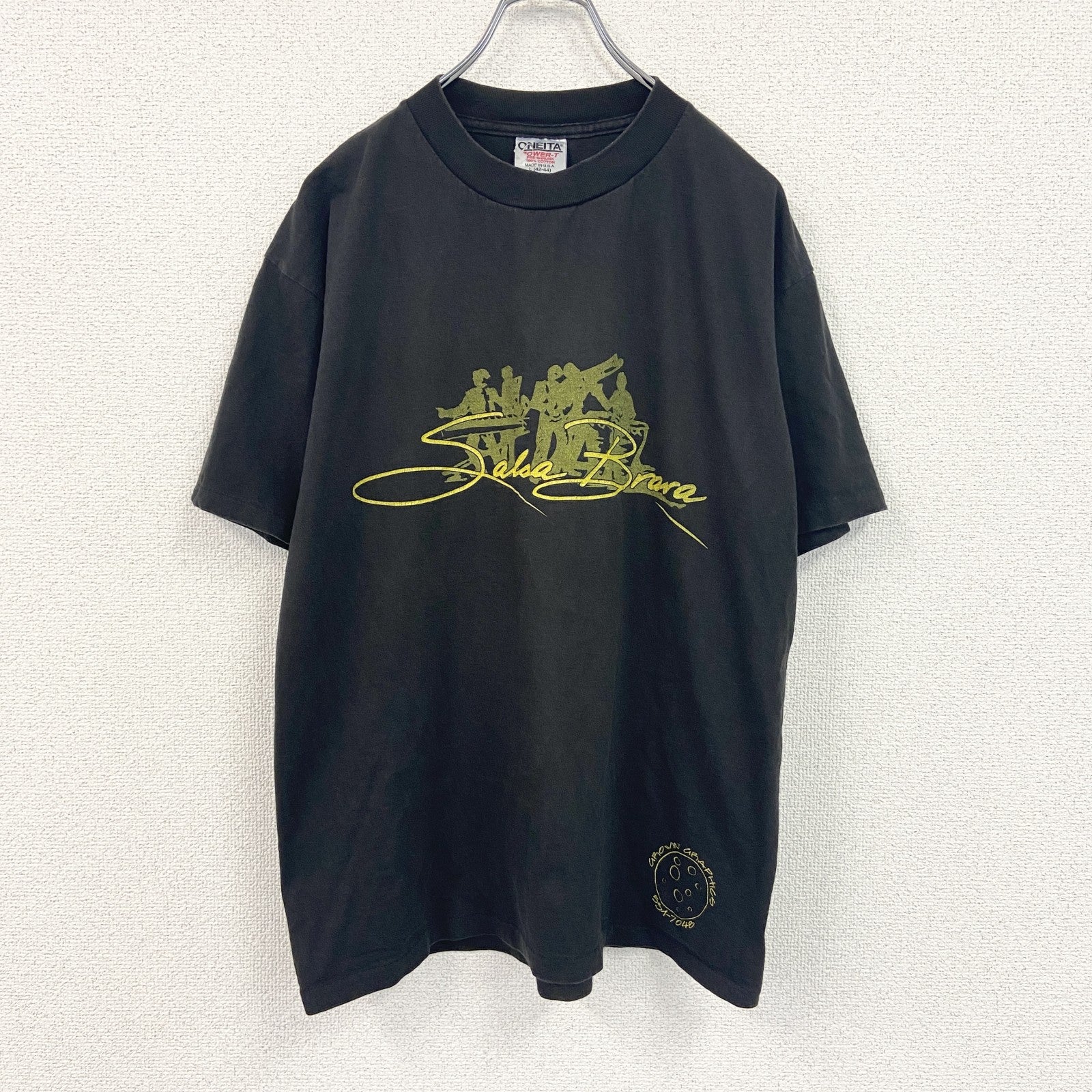 90s　ONEITA　半袖プリントTシャツ　ヴィンテージ　シングルステッチ　POWER-T　ブラック　Lサイズ