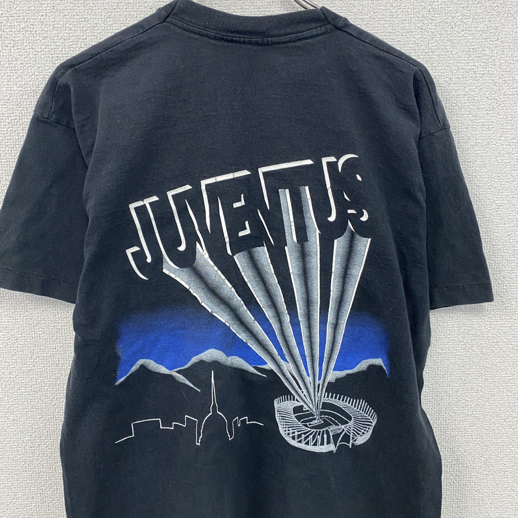 90s　Basic　Juventus　ユヴェントス　半袖Tシャツ　サッカー　シングルステッチ　黒　ブラック　Lサイズ