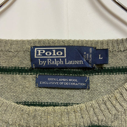 古着 used　PolobyRalphLauren　ポロバイラルフローレン　長袖ボーダー柄刺繍ニット　セーター　秋冬服　Lサイズ