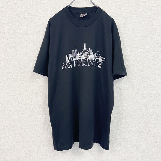 ～90s　ONEITA　半袖プリントTシャツ　ヴィンテージ　シングルステッチ　黒　ブラック　XLサイズ