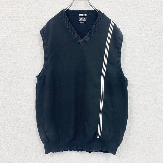 00s　adidas golf　アディダスゴルフ　CLIMALITE　コットンニットベスト　スリーストライプス　ヴィンテージ　黒　ブラック　XLサイズ