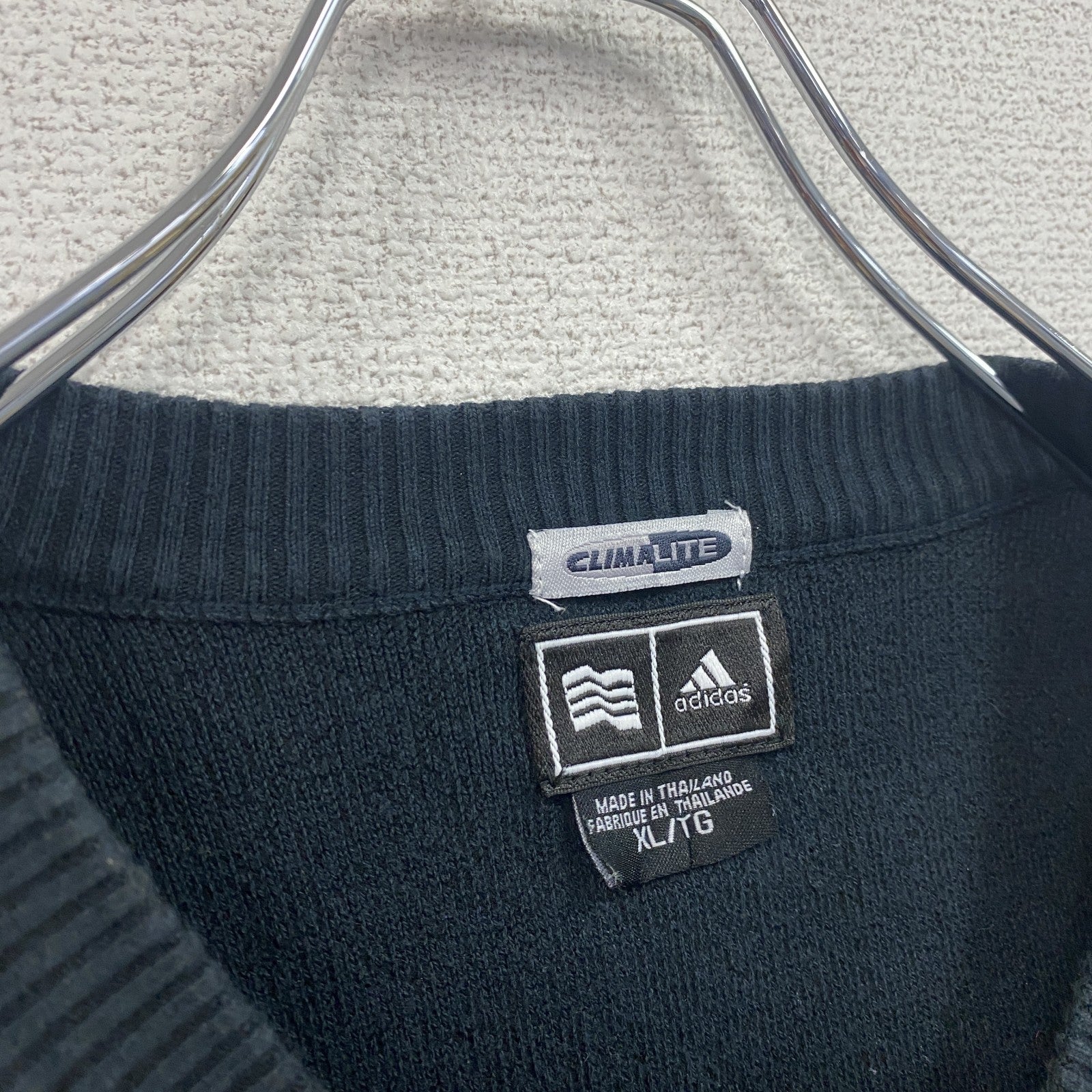 00s　adidas golf　アディダスゴルフ　CLIMALITE　コットンニットベスト　スリーストライプス　ヴィンテージ　黒　ブラック　XLサイズ
