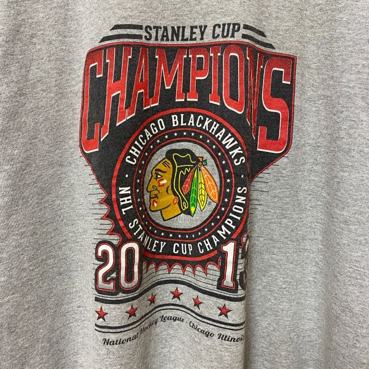 古着 used　NHL シカゴブラックホークス　アイスホッケー　半袖オフィシャルプリントTシャツ　スポーツ　グレー　Lサイズ