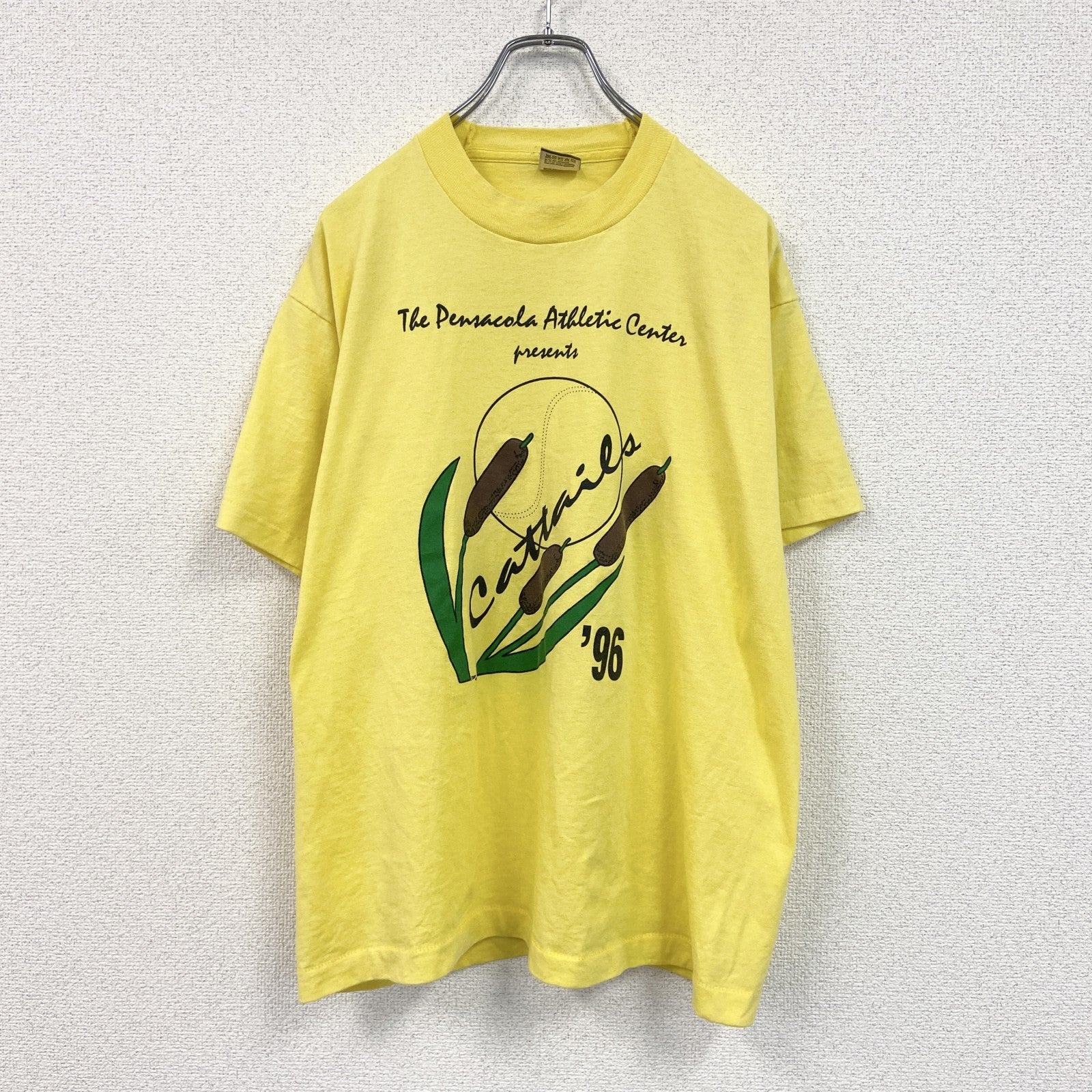 80s～　FRUIT OF LOOM　半袖プリントTシャツ　ヴィンテージ　シングルステッチ　黄　イエロー　Lサイズ