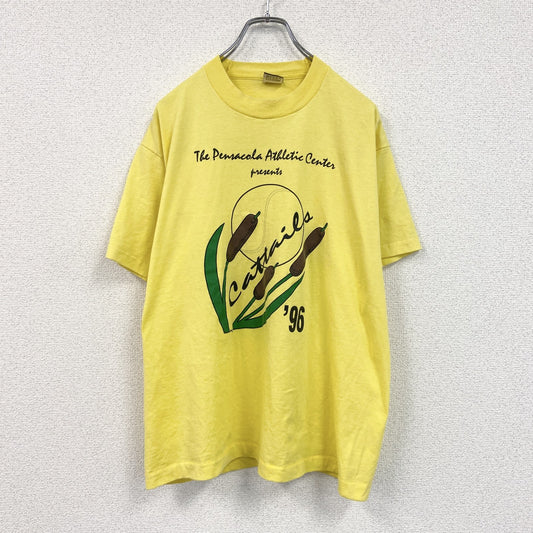 80s～　FRUIT OF LOOM　半袖プリントTシャツ　ヴィンテージ　シングルステッチ　黄　イエロー　Lサイズ
