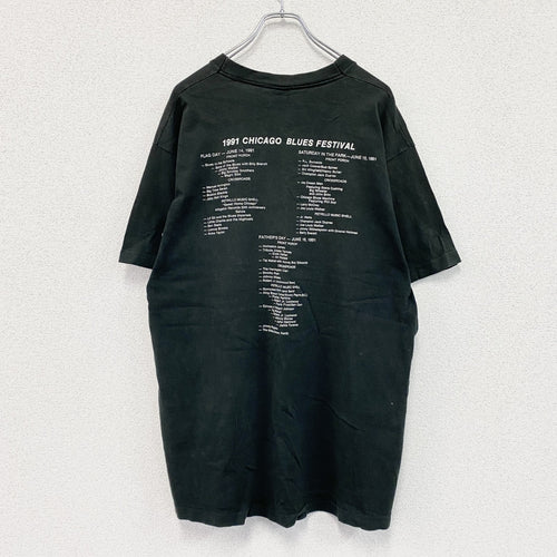 90s　FRUIT OF THE LOOM　フルーツオブザルーム　半袖プリントTシャツ　シングルステッチ　黒　ブラック　XLサイズ　
