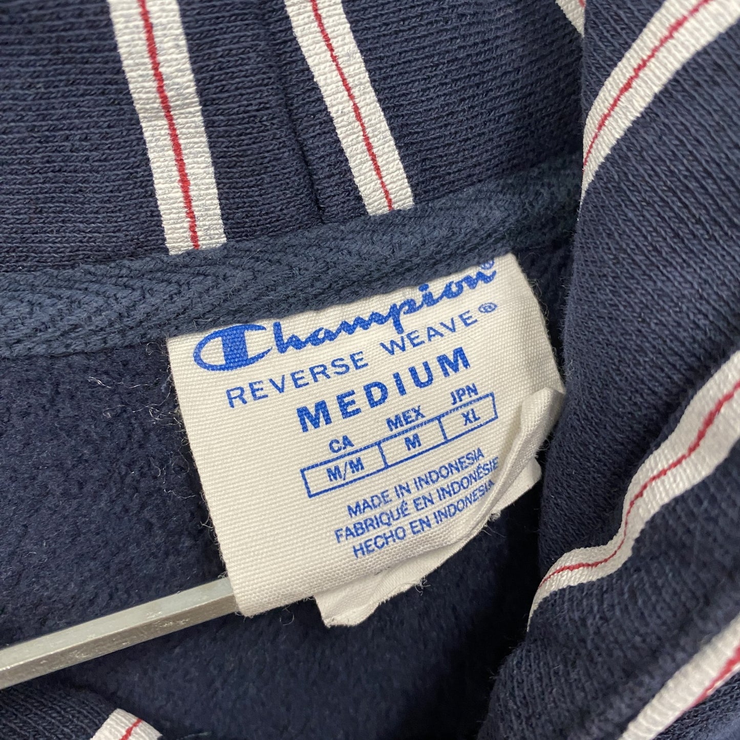 Champion　チャンピオン　リバースウィーブ　スウェットパーカー/フーディー　ストライプ柄　紺　ネイビー　Mサイズ