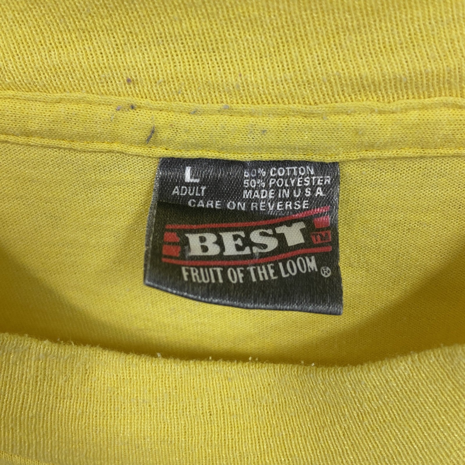 80s～　FRUIT OF LOOM　半袖プリントTシャツ　ヴィンテージ　シングルステッチ　黄　イエロー　Lサイズ