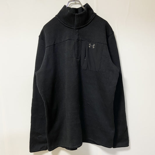 古着 used　UNDER ARMOU アンダーアーマー　ハーフボタンフリースジャケット　黒　ワンポイントロゴ刺繡　XXLサイズ