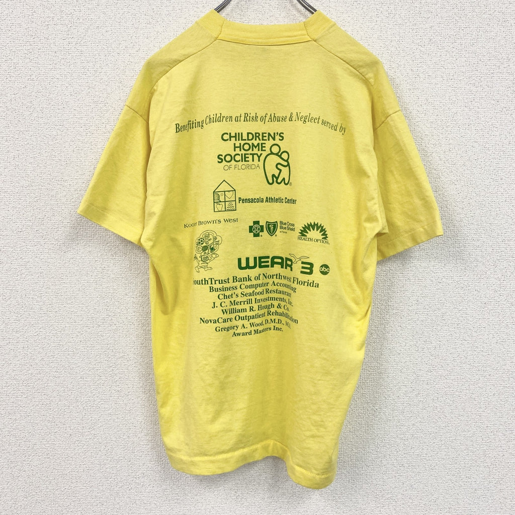 80s～　FRUIT OF LOOM　半袖プリントTシャツ　ヴィンテージ　シングルステッチ　黄　イエロー　Lサイズ